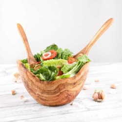 Large Olive Wood Salad Bowl with Salad Forks – Handcrafted Mediterranean Kitchen Set