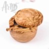 Olive Wood Salt Cellar with Pivoting Lid &amp Spoon