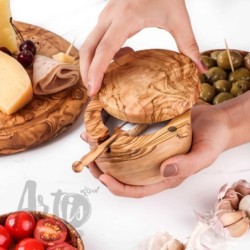 Olive Wood Salt Cellar with Pivoting Lid &amp Spoon