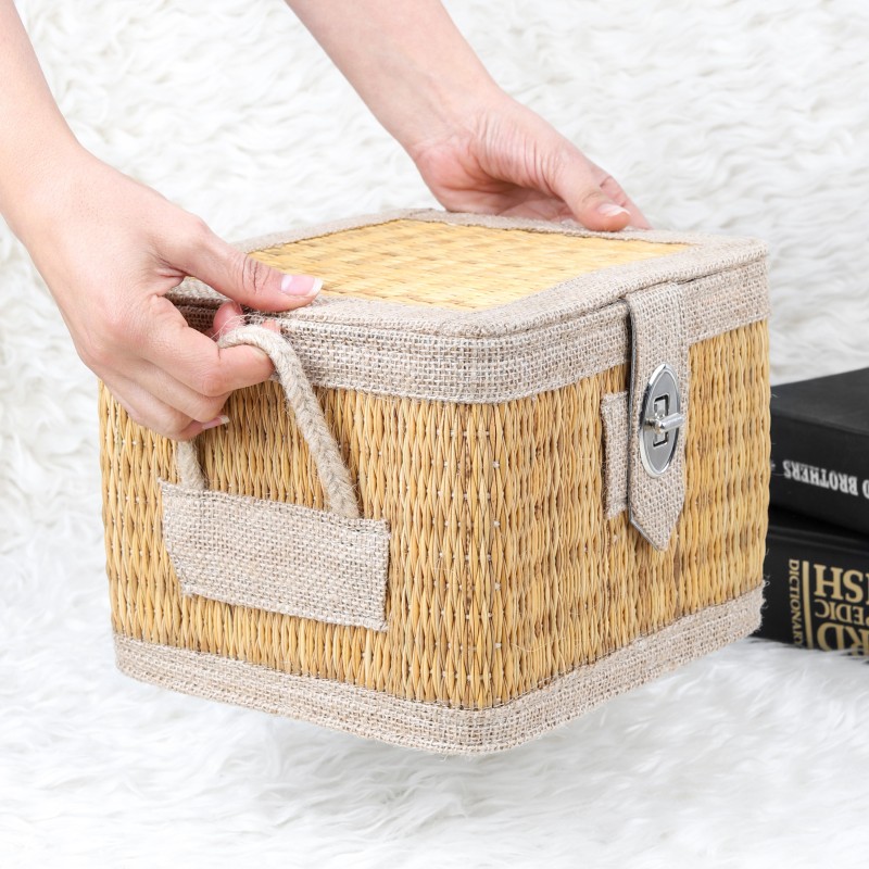 Square Straw Picnic Basket