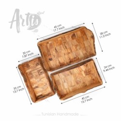 Set of 3 Wooden Trays with Handles