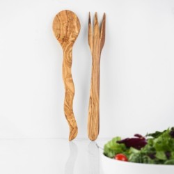 Personalized Olive Wood Salad Servers – Handmade Natural Utensil Set | Artisraw Tunisie