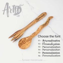 Personalized Olive Wood Salad Servers – Handmade Natural Utensil Set | Artisraw Tunisie