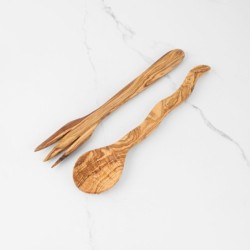 Personalized Olive Wood Salad Servers – Handmade Natural Utensil Set | Artisraw Tunisie