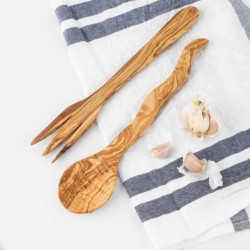 Personalized Olive Wood Salad Servers – Handmade Natural Utensil Set | Artisraw Tunisie