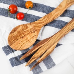 Personalized Olive Wood Salad Servers – Handmade Natural Utensil Set | Artisraw Tunisie