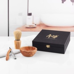 Olive Wood Shaving Set for Men – Handmade Brush, Bowl & Straight Razor | Artisraw Tunisie