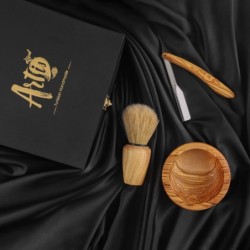 Olive Wood Shaving Set for Men – Handmade Brush, Bowl & Straight Razor | Artisraw Tunisie