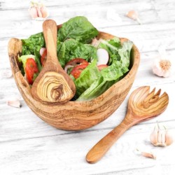 Large Olive Wood Salad Bowl with Salad Forks – Handcrafted Mediterranean Kitchen Set