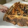 Handmade Olive Wood Chess Set – Live Edge Board