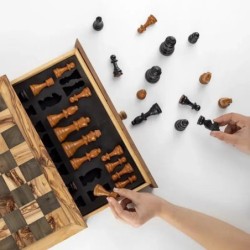 Olive Wood Chess Set with Drawer – Inlaid Board