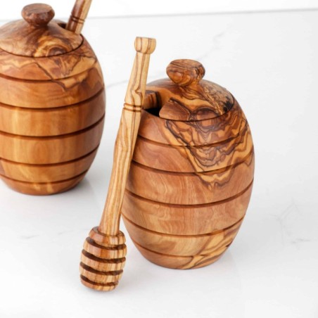 Set of 2 Honey Pots with Dipper | Honey Jar with dipper handmade from Olive wood | Honey Dispenser (US FAST Shipping +Free Wood 