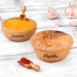 Set of 2 Salt Cellars with Spoon/Spice Jars with Lid and Spoon made of Tunisian Olive Wood (+2 Small Spice Spoon &amp Free Wood 