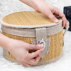 Round Picnic Basket Handmade from Straw / Practical Picnic Basket Bag / Straw Picnic Bag / Straw Bag Leather Hand / Cute Picnic 
