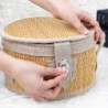 Round Picnic Basket Handmade from Straw / Practical Picnic Basket Bag / Straw Picnic Bag / Straw Bag Leather Hand / Cute Picnic 