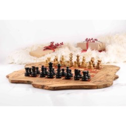Olive Wood Chess Set with Irregular Rustic Board – Handcrafted Rustic Elegance