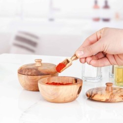 Set of 2 Wood Spice Boxes with Olive Wood Spoons