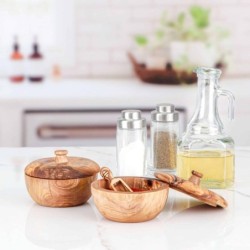 Set of 2 Wood Spice Boxes with Olive Wood Spoons
