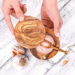 Wooden Salt Cellar with Wooden Spoon