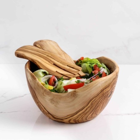 Large Olive Wood Salad Bowl with Salad Forks – Handcrafted Mediterranean Style