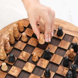 Round Chess Board Wooden with Chess Pieces