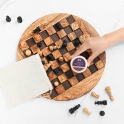 Round Chess Board Wooden with Chess Pieces