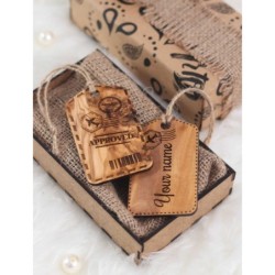 Custom Olive Wood Luggage Tags – Handmade Personalized Travel Accessory