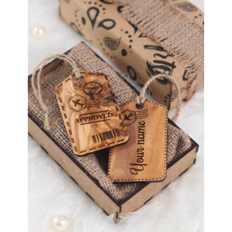 Custom Olive Wood Luggage Tags – Handmade Personalized Travel Accessory