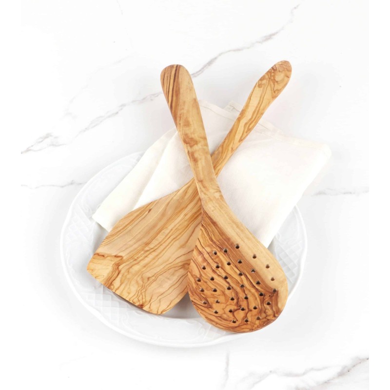 Olive Wood Spatula and Slotted Wooden Spoon
