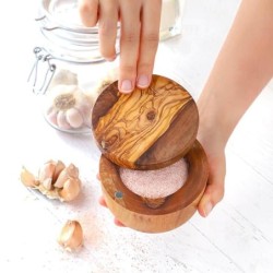 Wooden Salt Cellar with Lid and Wooden Spoon