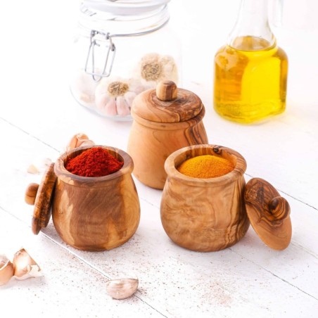 Set of 3 Wood Spice Jars Wooden Lids