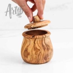 Set of 3 Wood Spice Jars Wooden Lids