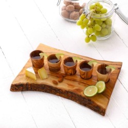 Set of 5 Wood Shot Glasses with Serving Board