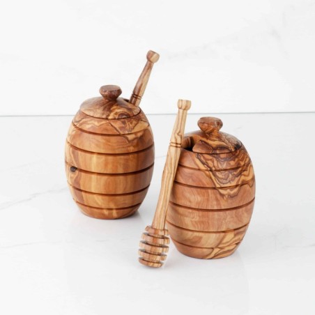 Wooden Honey Pot with Wooden Dipper (set of 2)