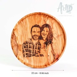 Engraved Couple Portrait on Round Wooden Board