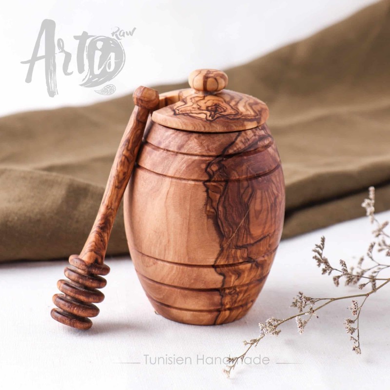 Wooden Honey Pot with Wooden Dipper