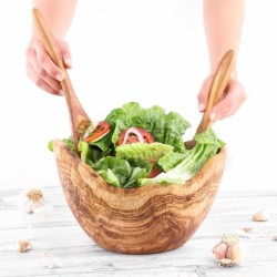 Large Olive Wood Salad Bowl with Salad Forks – Handcrafted Mediterranean Kitchen Set