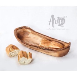 French Bread Basket Handmade from Olive Wood – Rustic Serving Bowl