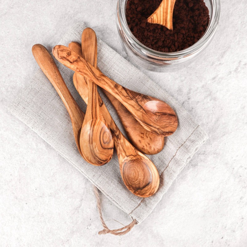 Set of Handmade Small Olive Wood Spoons – Natural Wooden Kitchen Utensils
