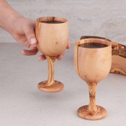 Set of 2 Wooden Goblet Made of Olive Wood – Handcrafted Natural Wine Cups