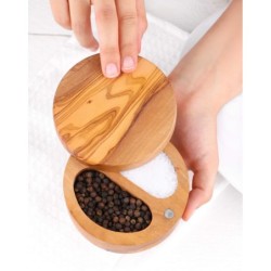 Divided Salt Cellar with Lid, Olive Wood Handmade