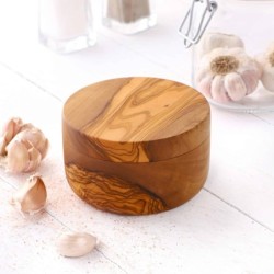 Divided Salt Cellar with Lid, Olive Wood Handmade